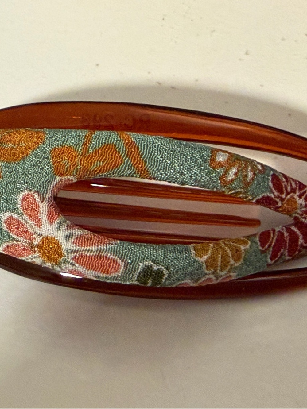 Floral Fabric Inlay Amber Hair Clip - Women Accessories